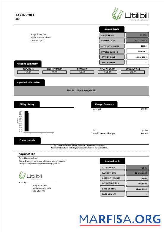 Downloadable Australia Utilibill business easy to fill template in Word and PDF format